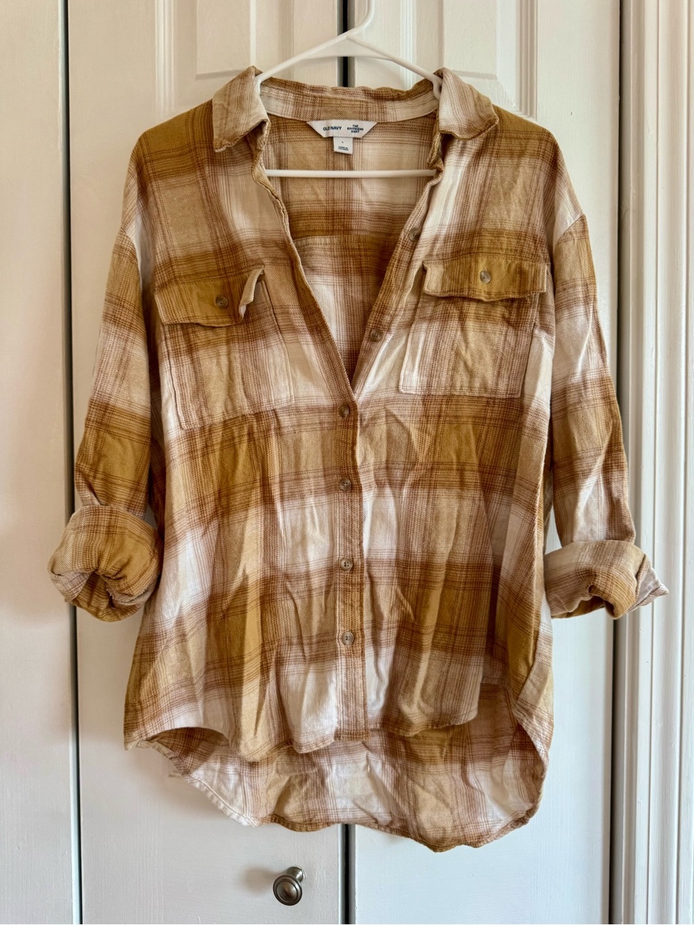 Old Navy Mustard and Cream Plaid Button-Down Shirt